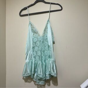 Women’s Vintage Val Mode Blue Lace Sheer Silky Sexy Lingerie Tank Top Size: L